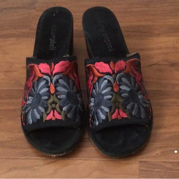 Jeffrey Campbell Satin Pushpita Embroidered Suede Mule 8 - Picture 5 of 6